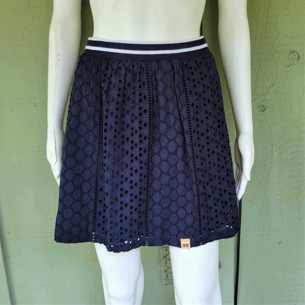 NWT SUPERDRY Camylla Navy Blue Eyelet Mini Skirt Small S